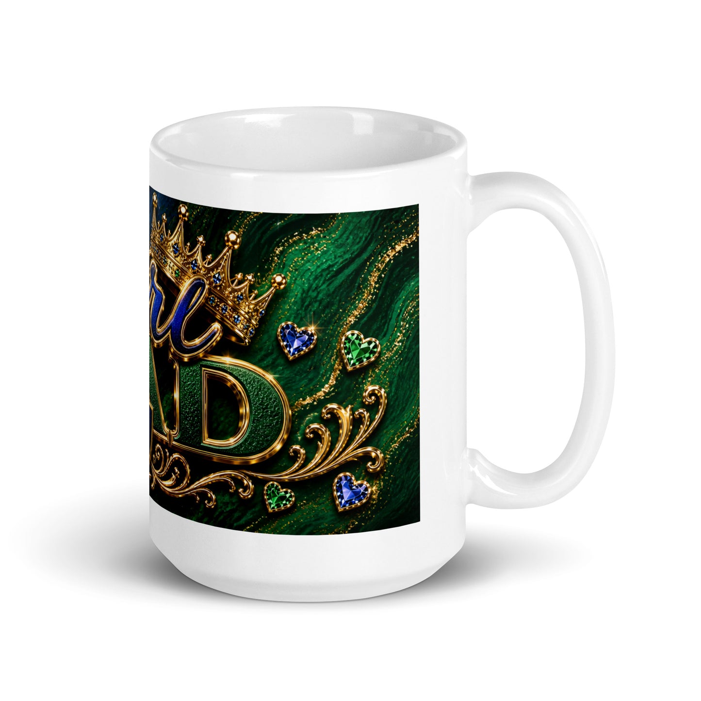 Proud father holding 15oz premium Girl Dad coffee cup