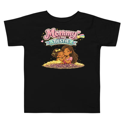 Happy toddler wearing Mommy Is My Bestie mom and daughter shirt