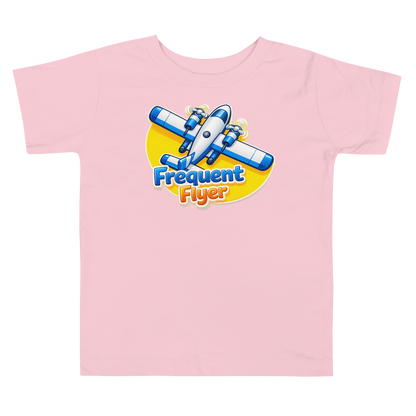 Happy toddler wearing Frequent Flyer vacation shirt