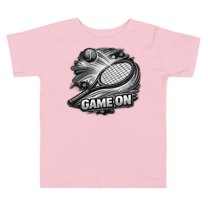 Close up of bold video game design on toddler tee
