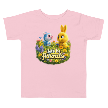 Happy toddler wearing Let's Be Friends friendship shirt