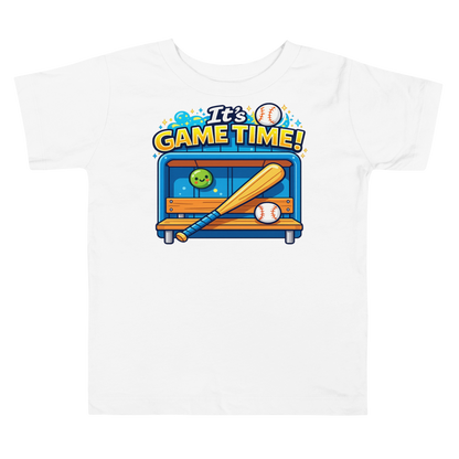 Close up of bold sports graphic on toddler tee