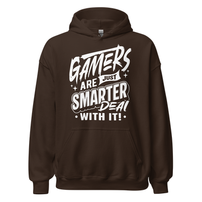 Teen gamer wearing comfortable Gamers Are Just Smarter hoodie