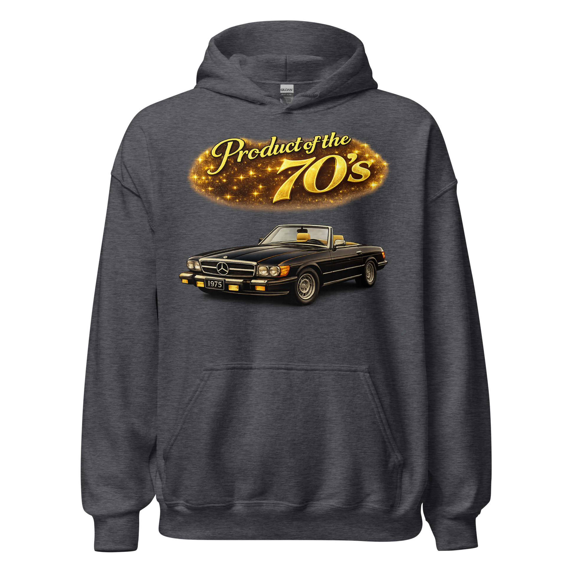 Close up of bold retro graphic on old-school streetwear hoodie