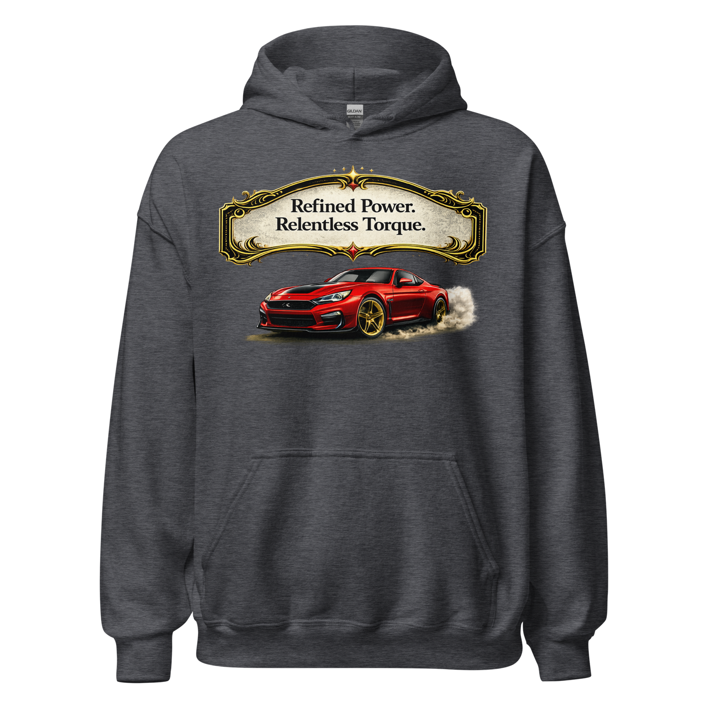 Gearhead wearing comfortable Relentless Torque car hoodie