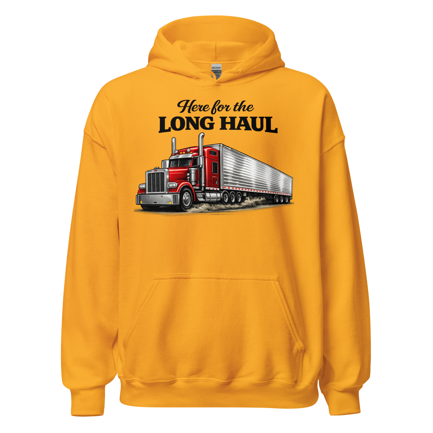 Folded view of durable Here for the Long Haul hoodie