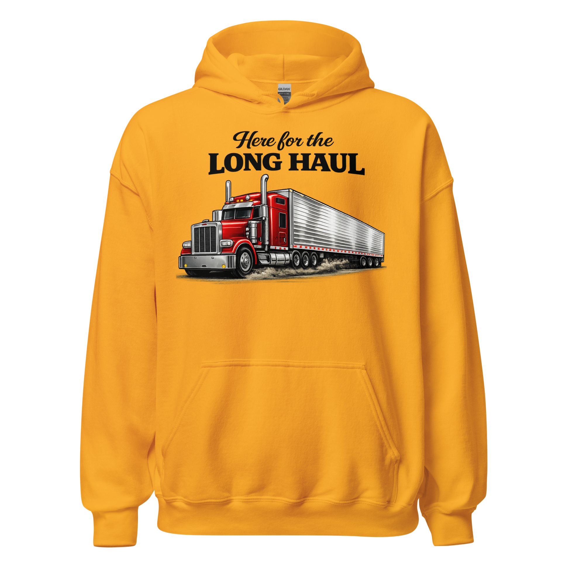 Folded view of durable Here for the Long Haul hoodie