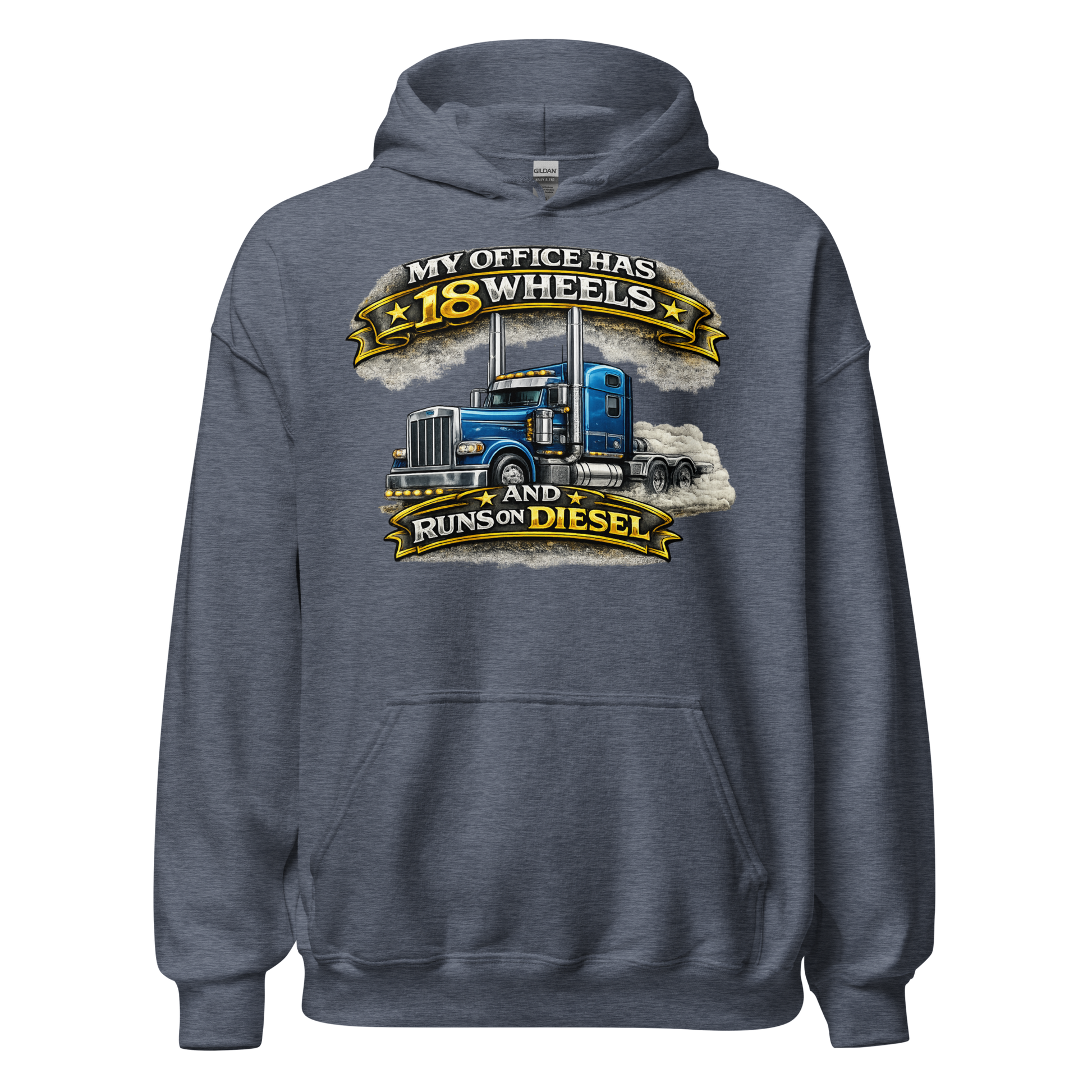 Front view of My Office Has 18 Wheels trucker hoodie