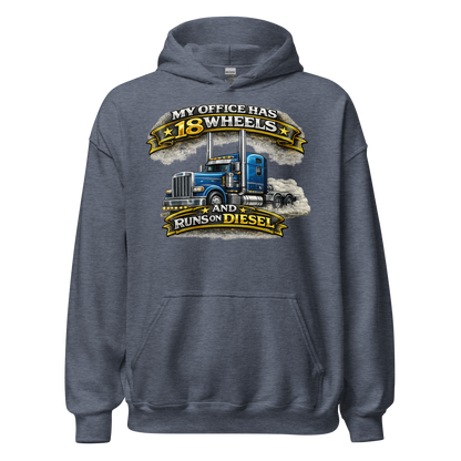 Front view of My Office Has 18 Wheels trucker hoodie