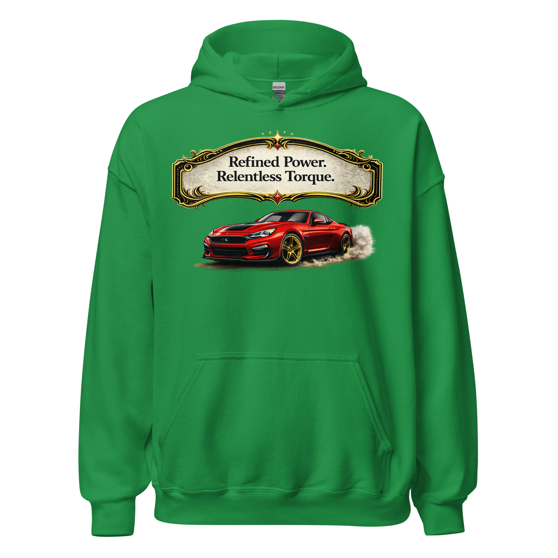 Folded view of durable Refined Power retro car enthusiast hoodie