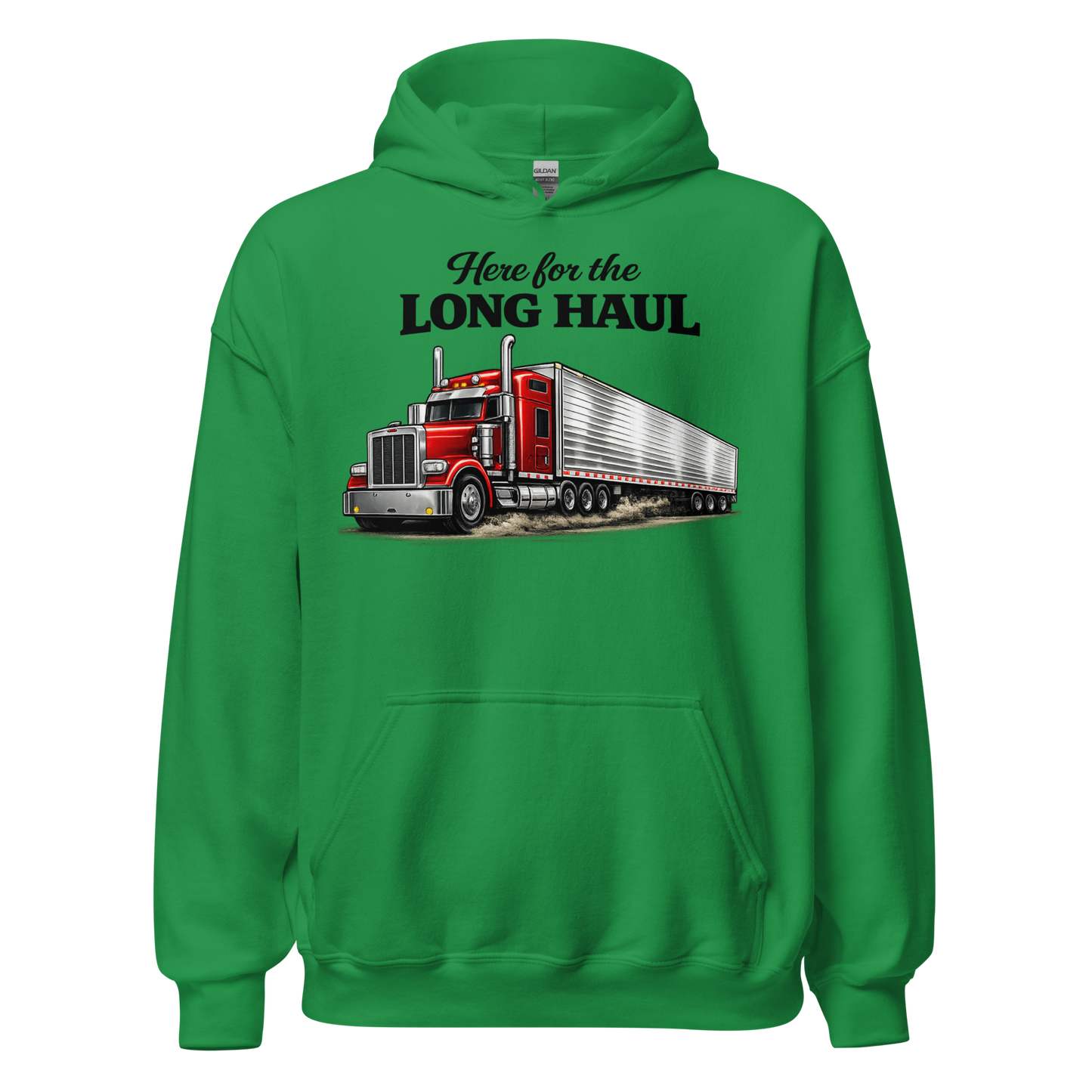 Folded view of durable Here for the Long Haul hoodie