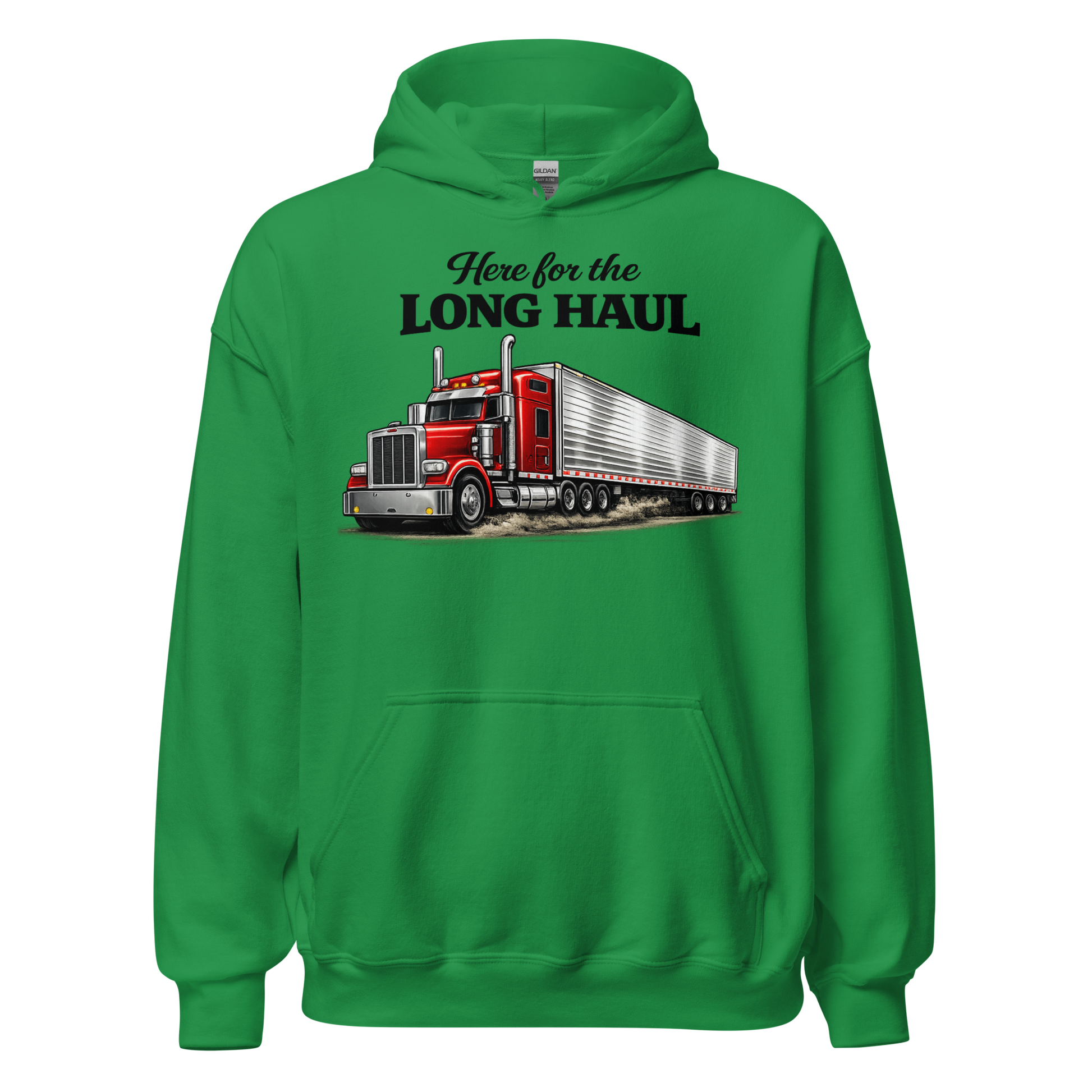 Folded view of durable Here for the Long Haul hoodie