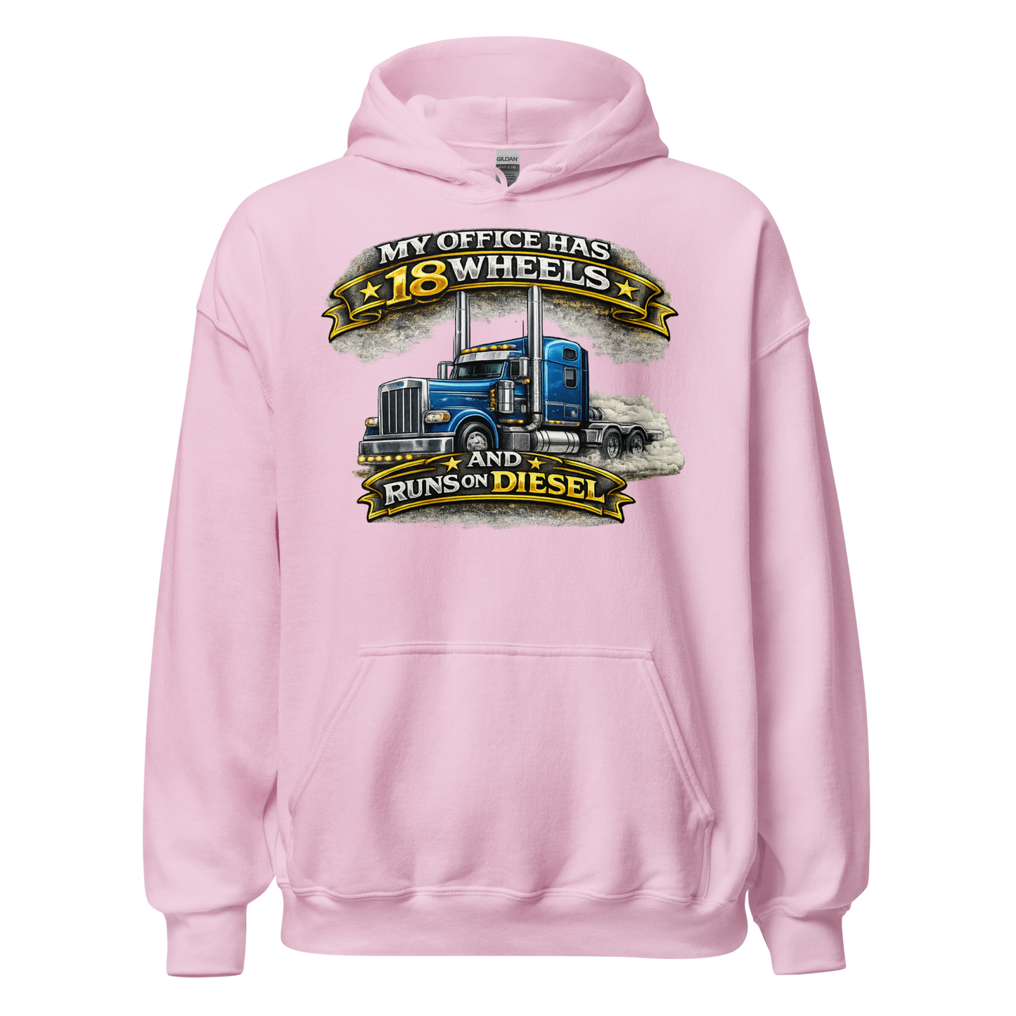 Front view of My Office Has 18 Wheels trucker hoodie