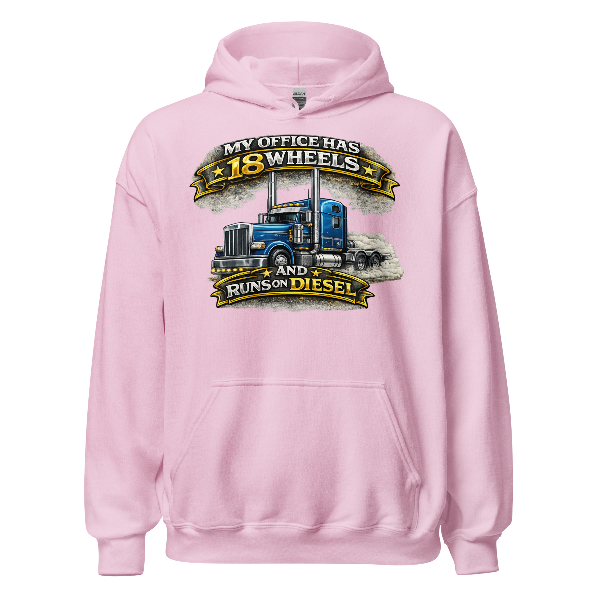 Front view of My Office Has 18 Wheels trucker hoodie