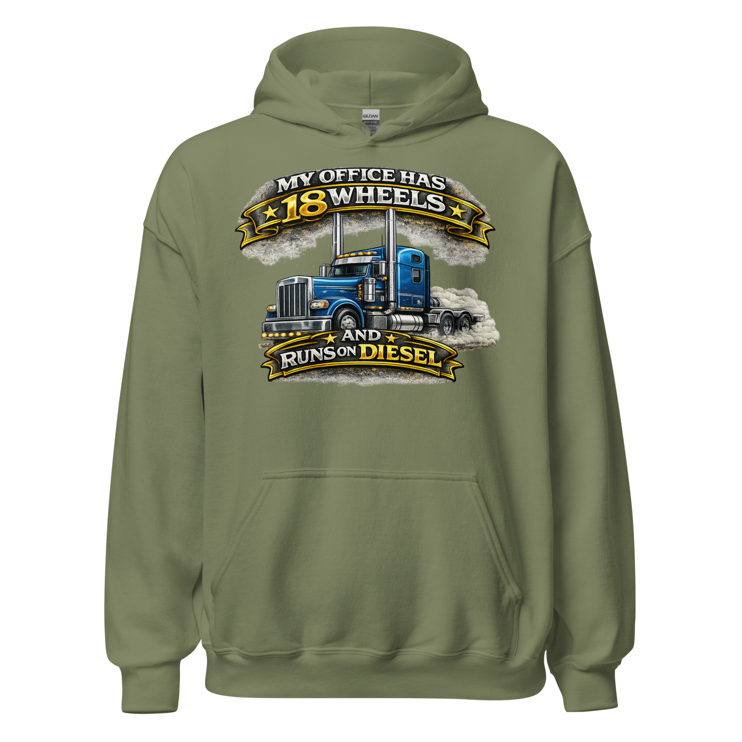 Front view of My Office Has 18 Wheels trucker hoodie