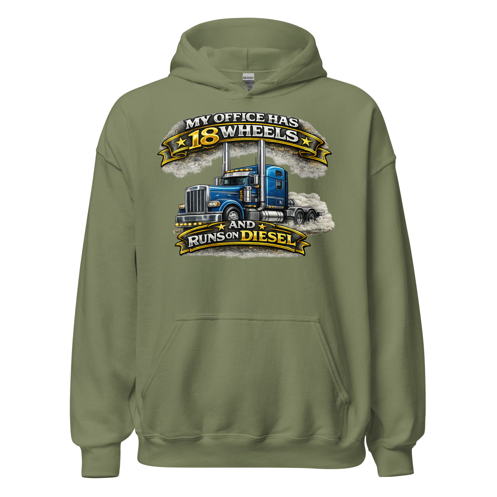 Front view of My Office Has 18 Wheels trucker hoodie