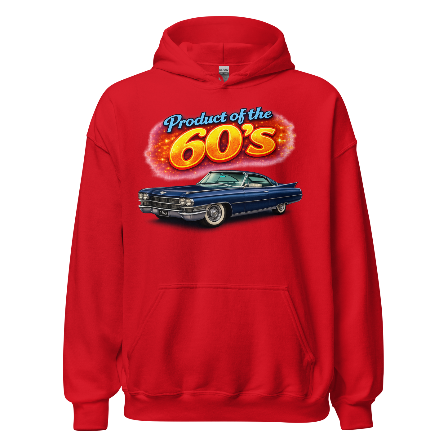 Close up of bold retro graphic on old-school streetwear hoodie