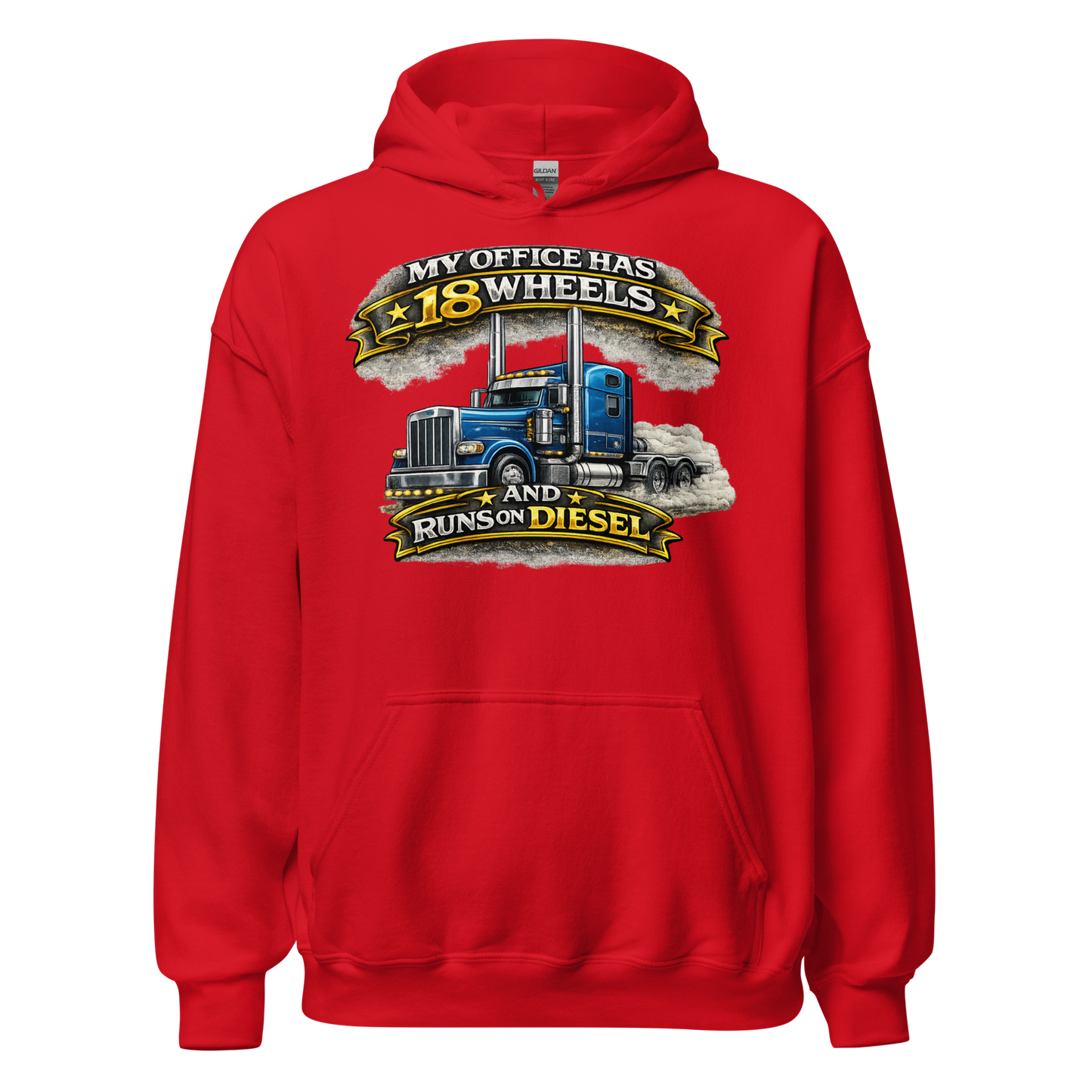 Front view of My Office Has 18 Wheels trucker hoodie