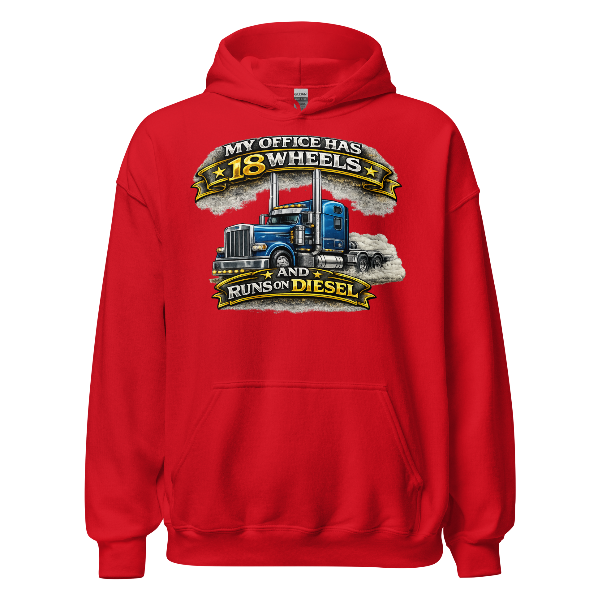 Front view of My Office Has 18 Wheels trucker hoodie