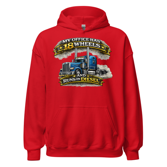Front view of My Office Has 18 Wheels trucker hoodie