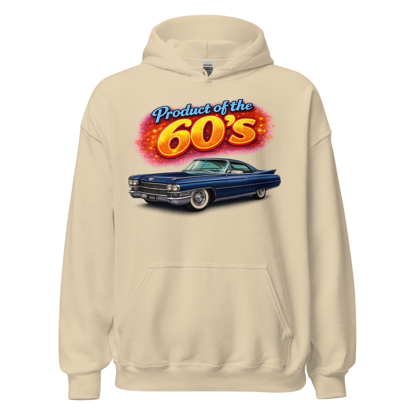 Front view of Product of the 60's retro classic car hoodie