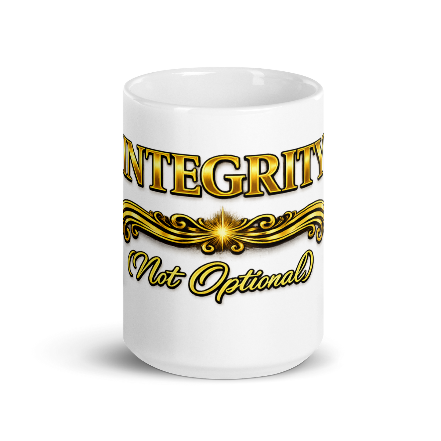 Front view of Integrity Not Optional motivational ceramic mug