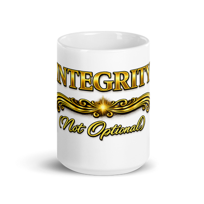 Front view of Integrity Not Optional motivational ceramic mug