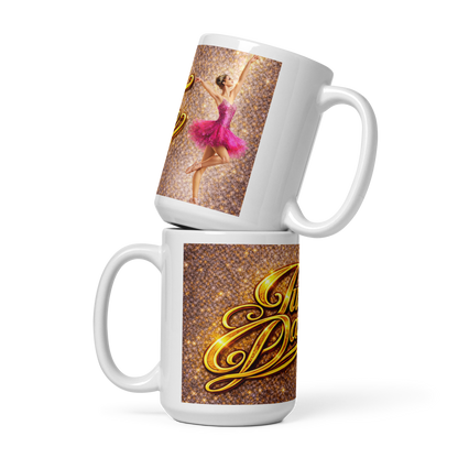 Close up of bold inspirational quote on Just Dance mug