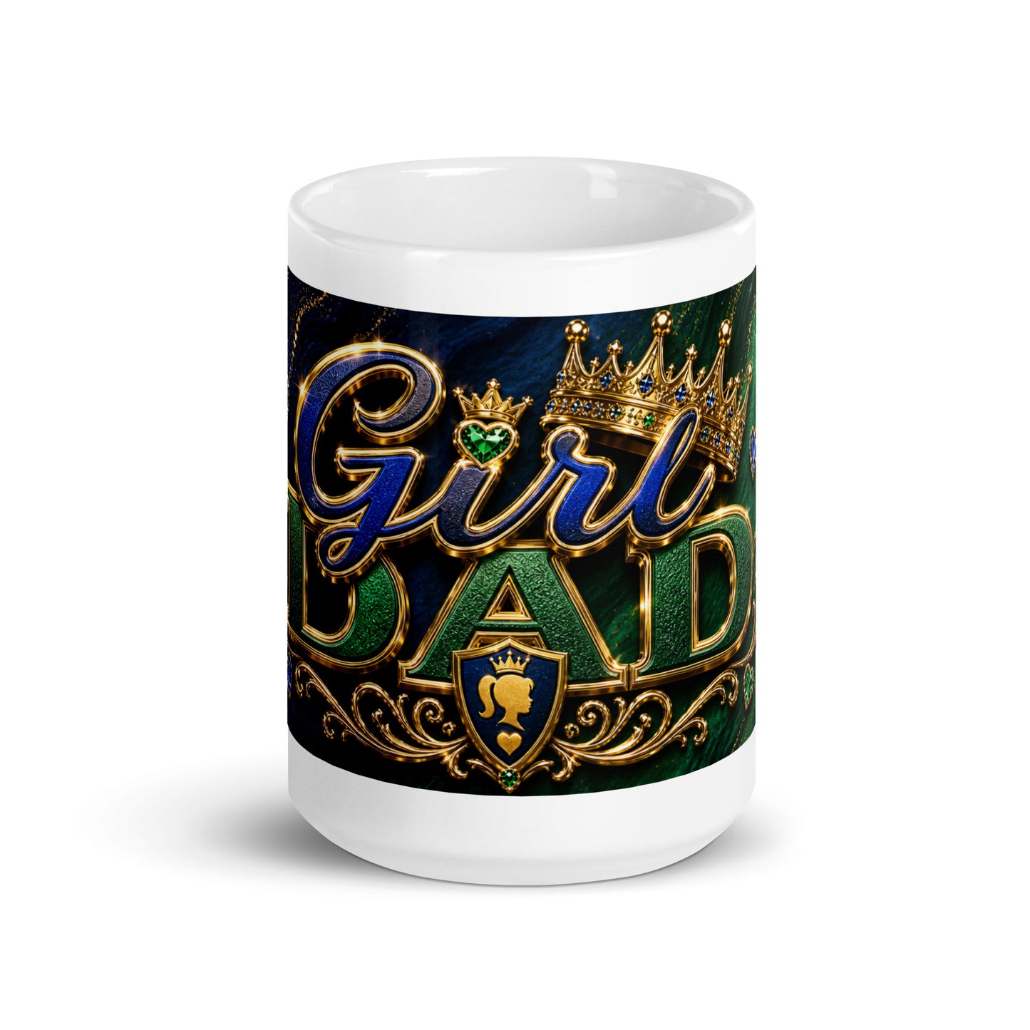 Front view of Girl Dad king crown ceramic mug