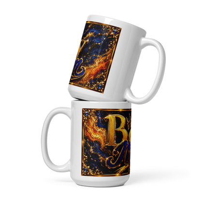 Glamorous Boy Mom coffee cup with sparkling crown artwork