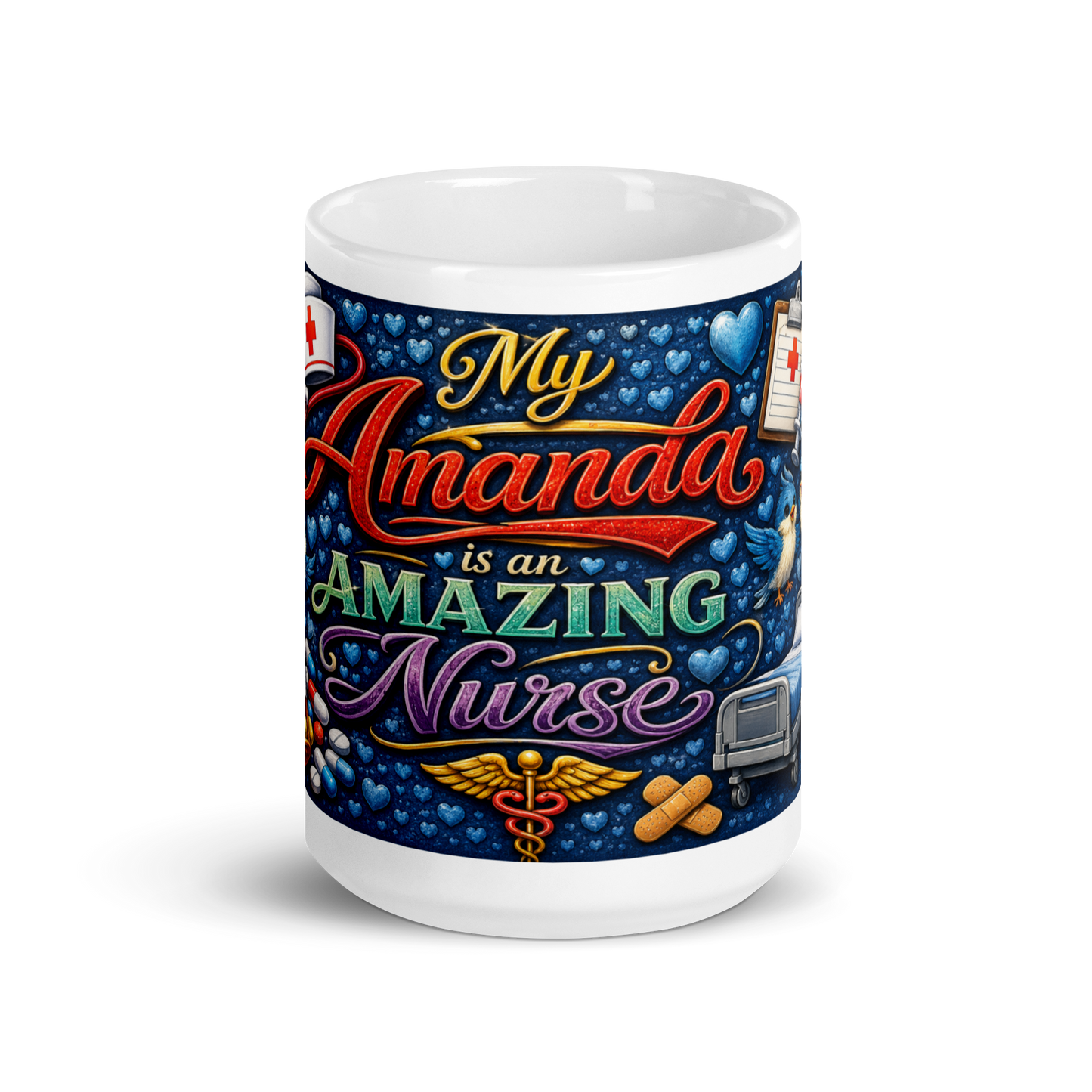 Front view of My Amanda Is an Amazing Nurse ceramic mug