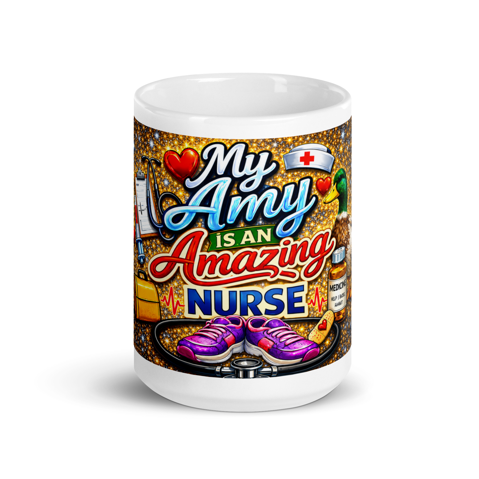Front view of My Amy Is an Amazing Nurse ceramic mug