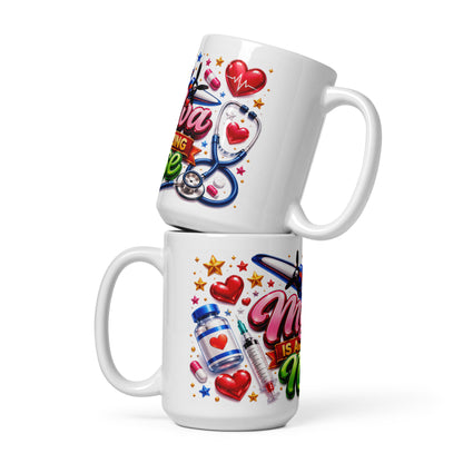 Personalized vibrant medical artwork coffee cup gift for RNs