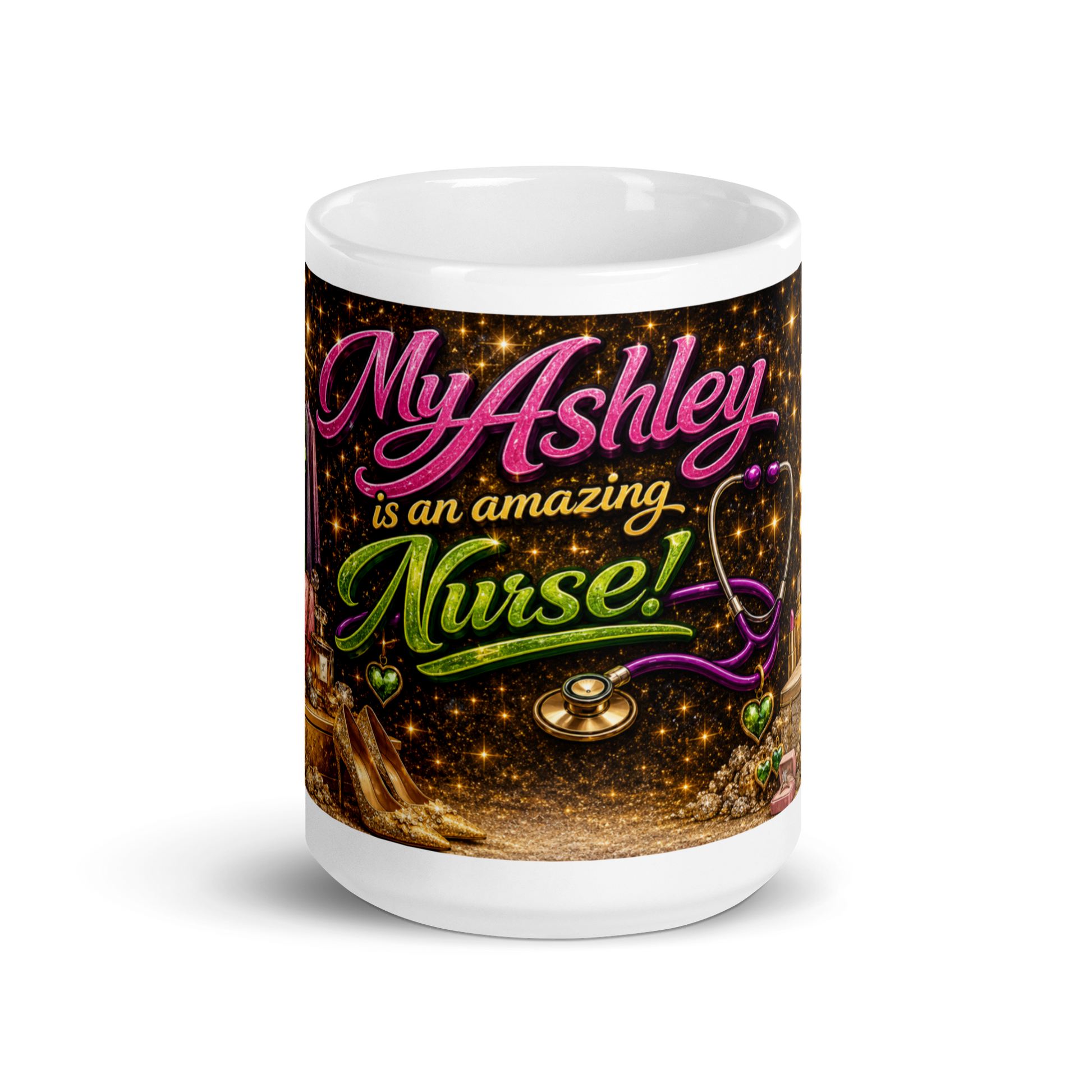 Front view of My Ashley Is an Amazing Nurse ceramic mug