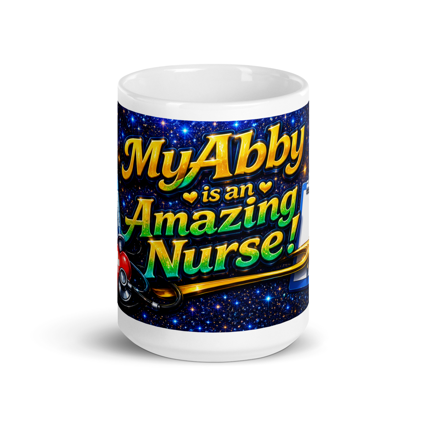 Front view of My Abby Is an Amazing Nurse ceramic mug