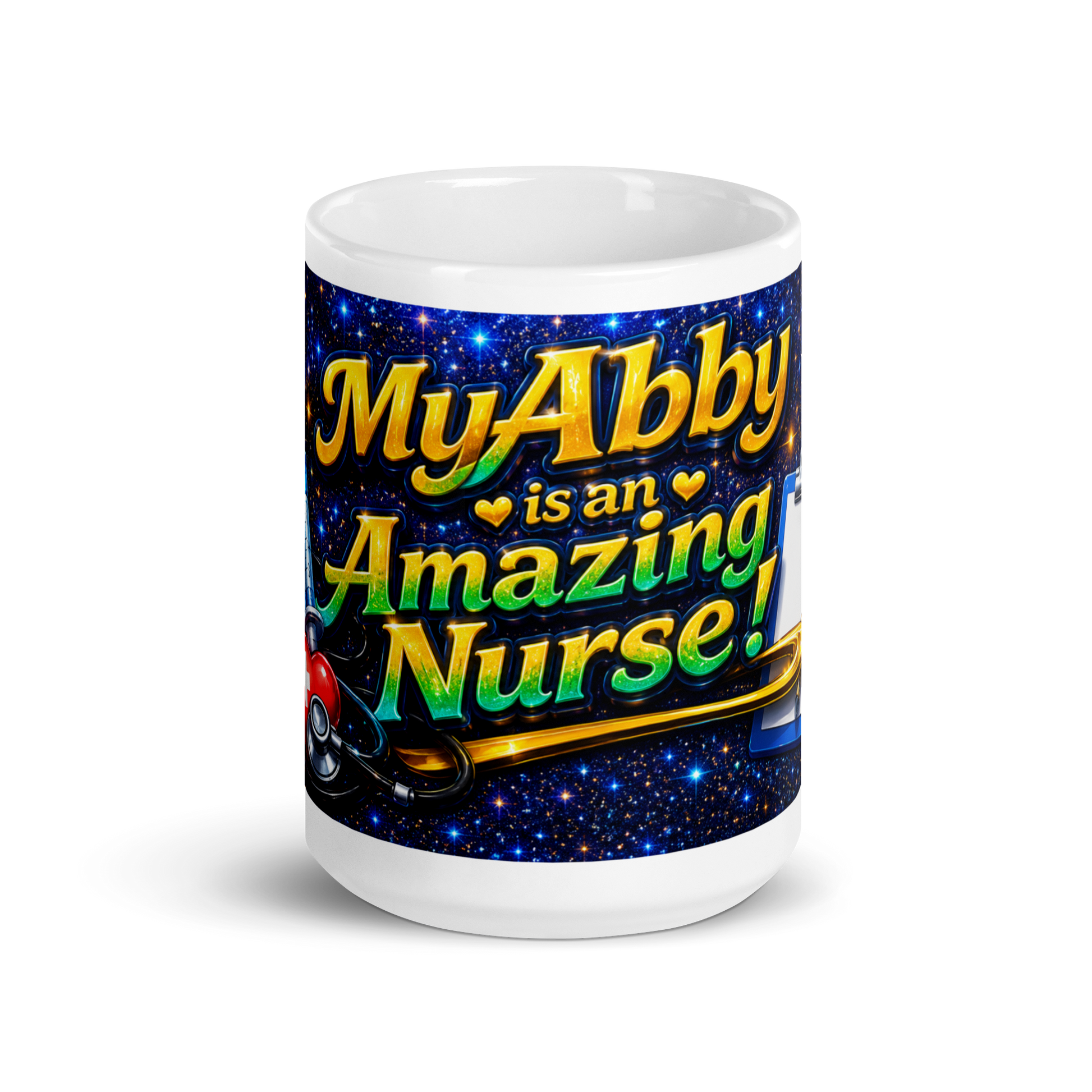 Front view of My Abby Is an Amazing Nurse ceramic mug