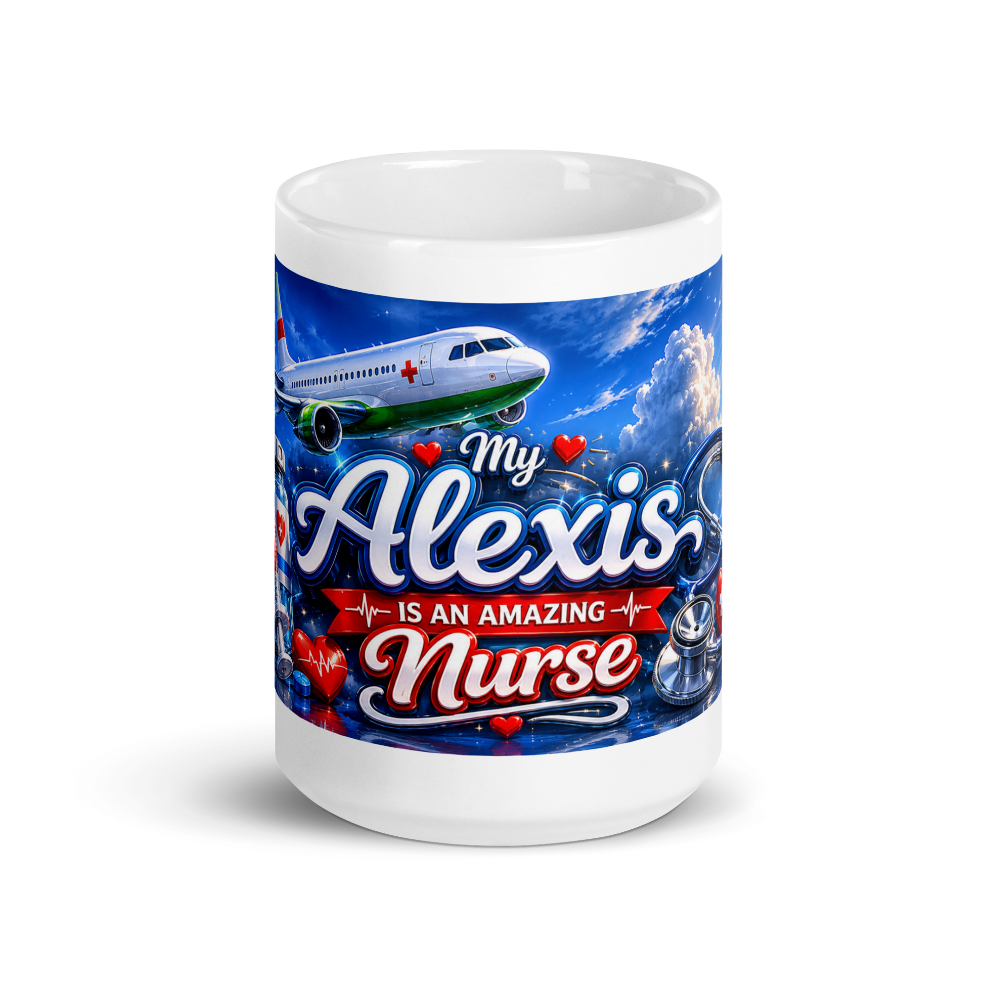 Front view of My Alexis Is an Amazing Nurse aviation ceramic mug