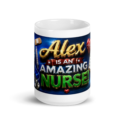 Front view of My Alexa Is an Amazing Nurse 15oz ceramic mug