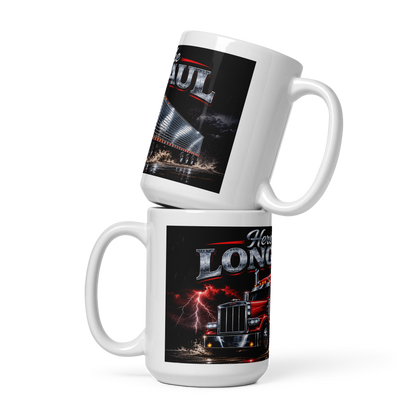 Bold semi truck graphic design on a 15oz coffee cup