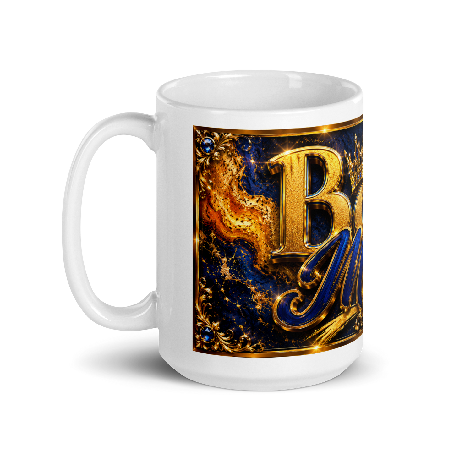 Proud mother holding 15oz luxury royal blue boy mom mug