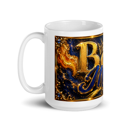 Proud mother holding 15oz luxury royal blue boy mom mug