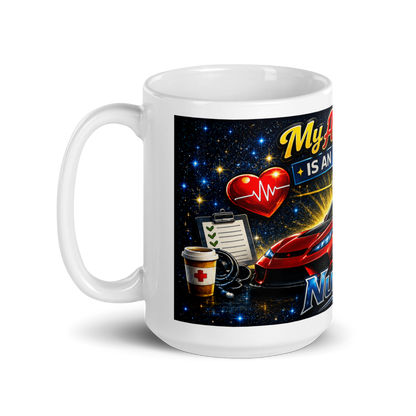 Close up of luxury sports car design on Aaron nurse mug