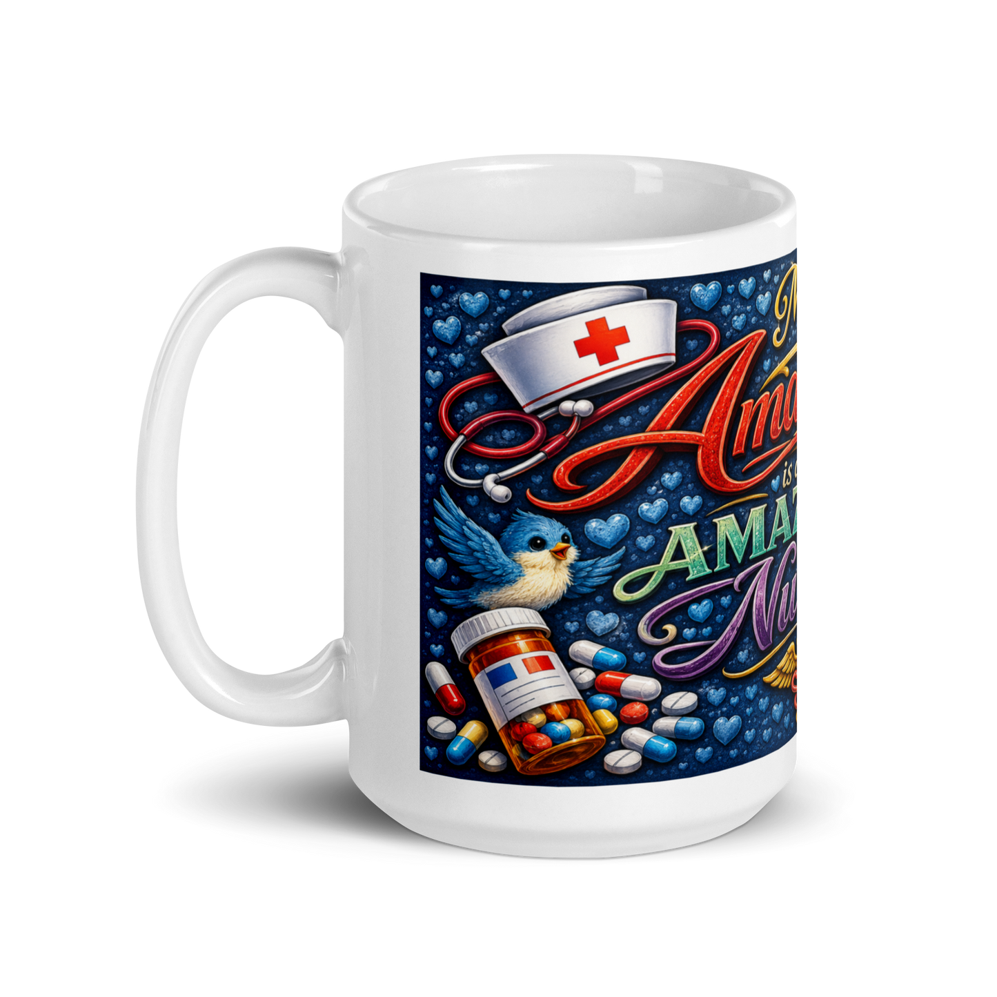 Healthcare worker holding personalized 15oz ceramic cup
