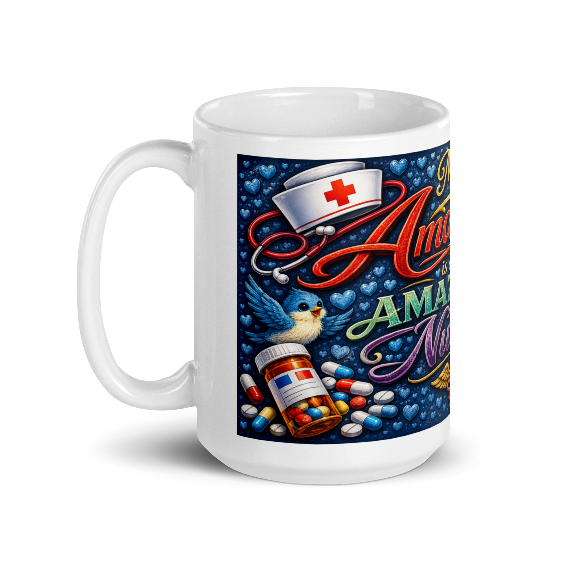 Healthcare worker holding personalized 15oz ceramic cup