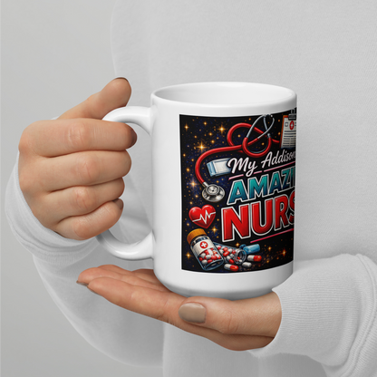 Healthcare worker holding personalized 15oz ceramic cup