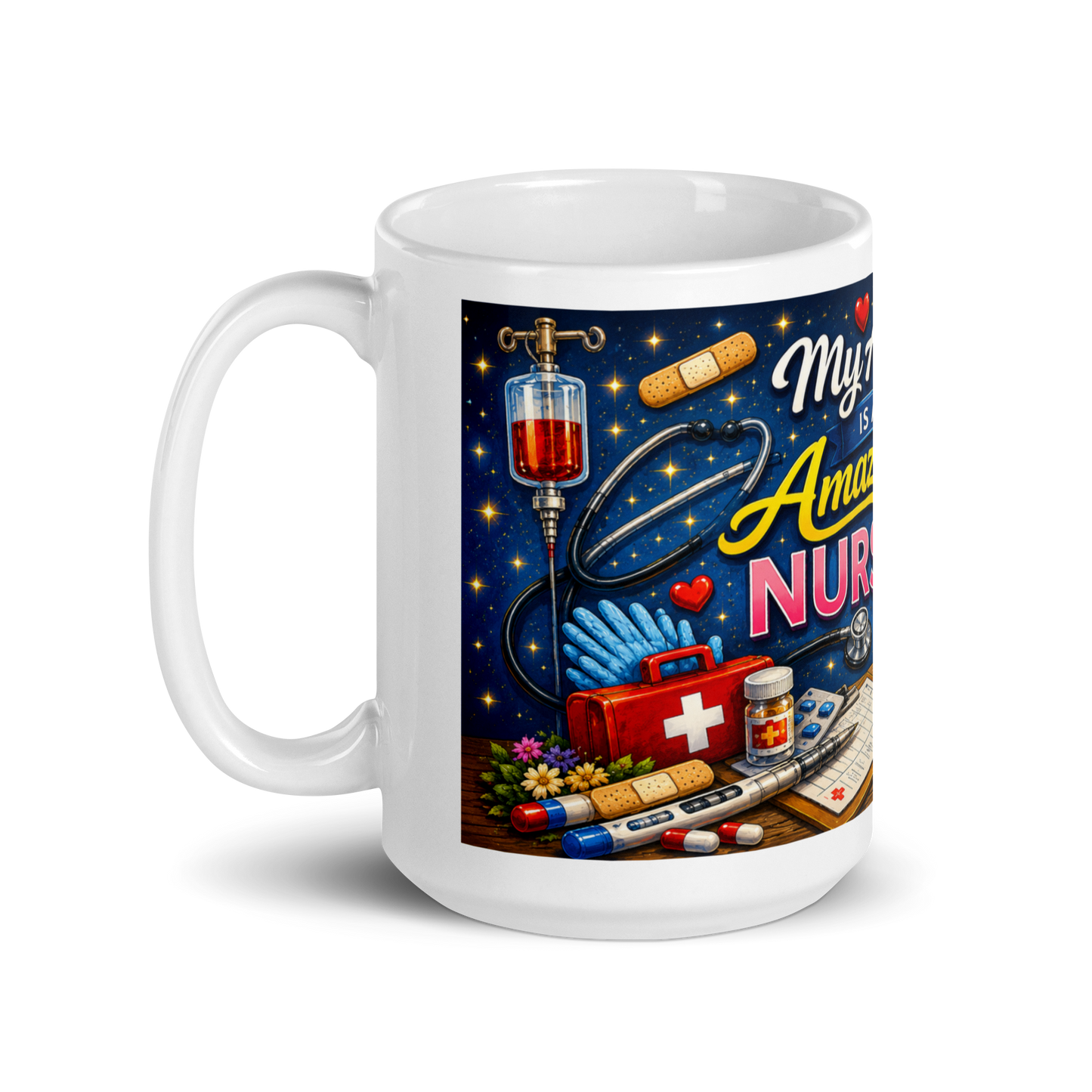 Close up of adorable nurse duck artwork on ceramic mug
