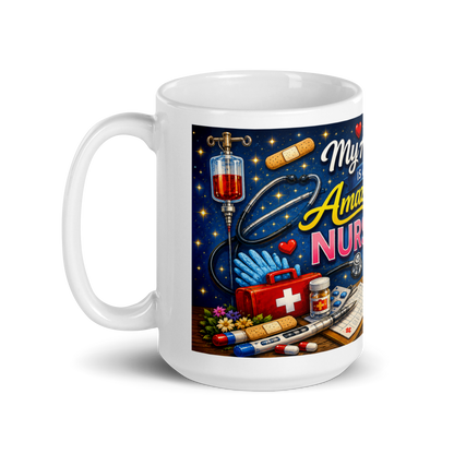 Close up of adorable nurse duck artwork on ceramic mug