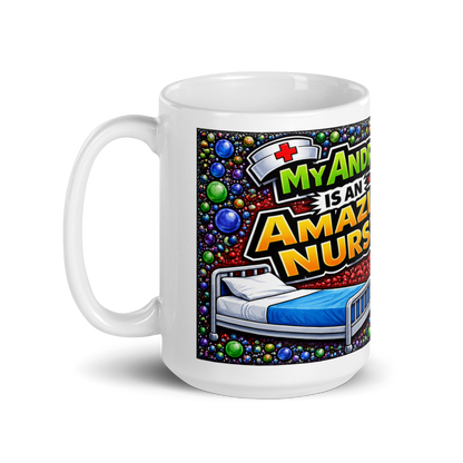 Male healthcare worker holding personalized 15oz ceramic cup