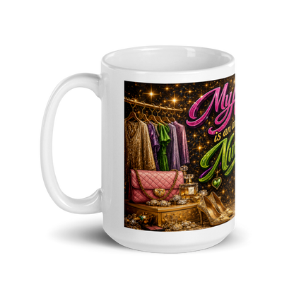 Close up of vibrant nurse themed details on Ashley mug