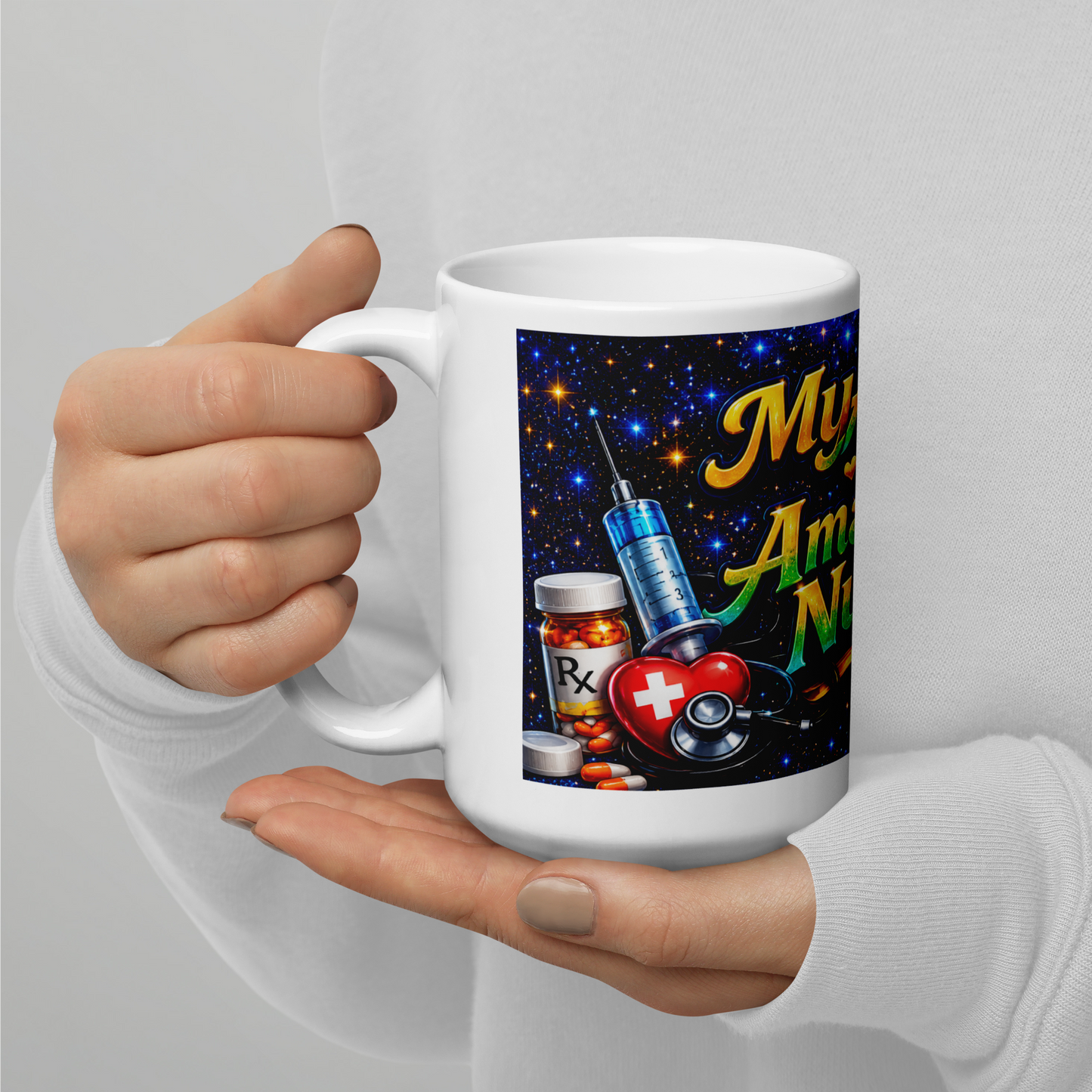 Front view of My Abby Is an Amazing Nurse ceramic mug